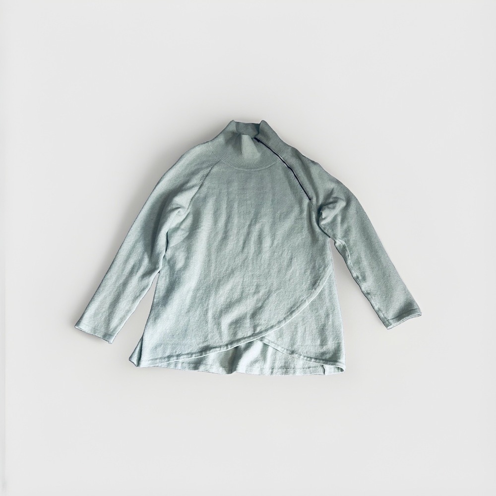 Soft Surroundings Tunic Sweater L Seafoam Kalie Wool Blend Zip Neck Minimalist